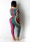 Fashion Stripe Printed Open Umbilical Top Tight Two Piece Set