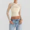 Sexy and fashionable mesh patchwork zipper perspective short top