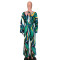 Fashion sexy women's V-neck long sleeved printed wide leg jumpsuit