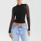 Sexy and fashionable mesh patchwork zipper perspective short top