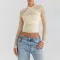 Sexy and fashionable mesh patchwork zipper perspective short top