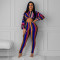 Fashion Stripe Printed Open Umbilical Top Tight Two Piece Set