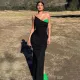 Sexy Perspective Mesh One Shoulder Strap Bra Dress Three Piece Set