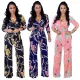 Sexy Large V-Neck Long Sleeve Printed One Piece