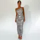 Sexy Diagonal Neck Strap Open Backpack Hip Slim Fit Knitted Coating Dress