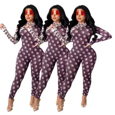 Fashionable printed patchwork sexy jumpsuit