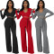 Fashion solid color deep V micro flare pants two-piece set