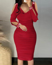 Sexy Long Sleeve Hot Diamond Wrapped Hip Tight Dress