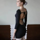 Sexy strappy long sleeved backless patchwork buttocks short skirt