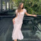 Fashionable and Sexy Mesh Chiffon Strap Open Backpack Hip Dress
