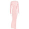 Sexy Solid Knitted Square Neck Long Sleeve Wrap Hip Slim Fit Long Dress