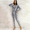 Leisure Fashion Printed Pants Long Sleeve Hooded Zipper Coat Set