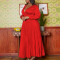 Fashion Large V-Neck Fashion Temperament Solid Color Pleated Dress Dress