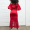 Fashionable Large One Line Neck Lace Spliced Lantern Sleeve OL Dress