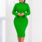 Fashionable Long Sleeve Wrapped Hip Large Oblique Neck Dress