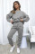 Fashionable solid color round neck plush casual sweater set