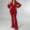 Fashion V-neck bubble sleeve printed wide leg oversized jumpsuit