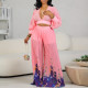 Fashion Large V-Neck Chiffon Lantern Sleeve Top Wide Leg Pants Two Piece Set