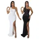 Fashionable and Sexy Oblique Shoulder High Split Wrap Hip Hot Diamond Dress