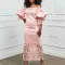 Fashionable Large One Line Neck Lace Spliced Lantern Sleeve OL Dress