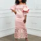 Fashionable Large One Line Neck Lace Spliced Lantern Sleeve OL Dress
