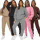 Fashionable solid color round neck plush casual sweater set