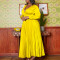 Fashion Large V-Neck Fashion Temperament Solid Color Pleated Dress Dress