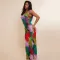 Sexy Swing Neck Open Back Spliced Slim Slim Slim Strap Long Dress