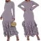 Fashion Large Multi Ruffle Edge Long Sleeve Wrap Hip Dress