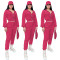 Fashion solid color hooded zipper casual two-piece set