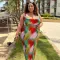 Sexy Swing Neck Open Back Spliced Slim Slim Slim Strap Long Dress