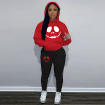 Fashionable oversized plush hoodie casual printed sports set