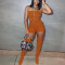 Fashion casual sexy hollow out sleeveless solid color jumpsuit