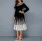 Fashionable printed temperament long sleeved waistband dress