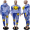 Fashion printed smiley face tie dyed thick amber sport casual two-piece set