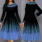 Fashionable printed temperament long sleeved waistband dress
