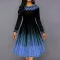 Fashionable printed temperament long sleeved waistband dress