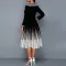 Fashionable printed temperament long sleeved waistband dress