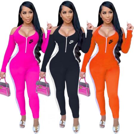 Fashion women's autumn personalized color matching sexy one-piece
