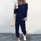 Fashion round neck loose fitting sweater solid color set