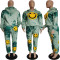 Fashion printed smiley face tie dyed thick amber sport casual two-piece set