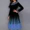 Fashionable printed temperament long sleeved waistband dress