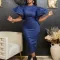 Fashion Large Solid OL Flare Sleeves Denim Wrap Hip Dress