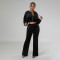 Fashionable velvet fabric elastic waist zipper pocket pants set