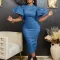 Fashion Large Solid OL Flare Sleeves Denim Wrap Hip Dress