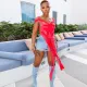 Sexy color matching knit sweater with irregular streamers