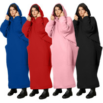 Fashionable pocket plush hooded dress