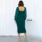 Sexy Square Neck Solid Backless Lantern Sleeve Wrapped Hip Long Dress