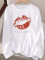 Fashion Lip Letter Water Diamond Hot Stamping T-shirt Top