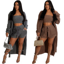 Fashion casual fashion sweater bra jacket three piece set